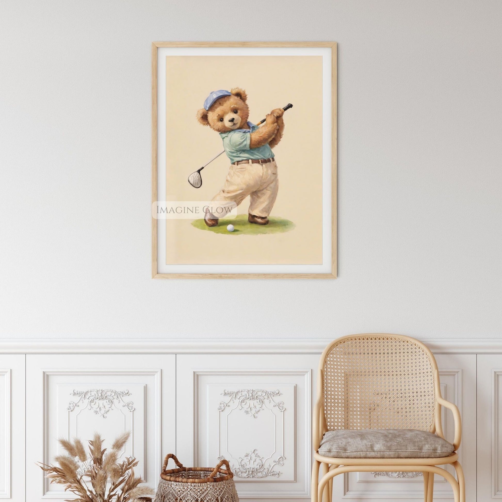 bear vintage golf nursery art print digital
