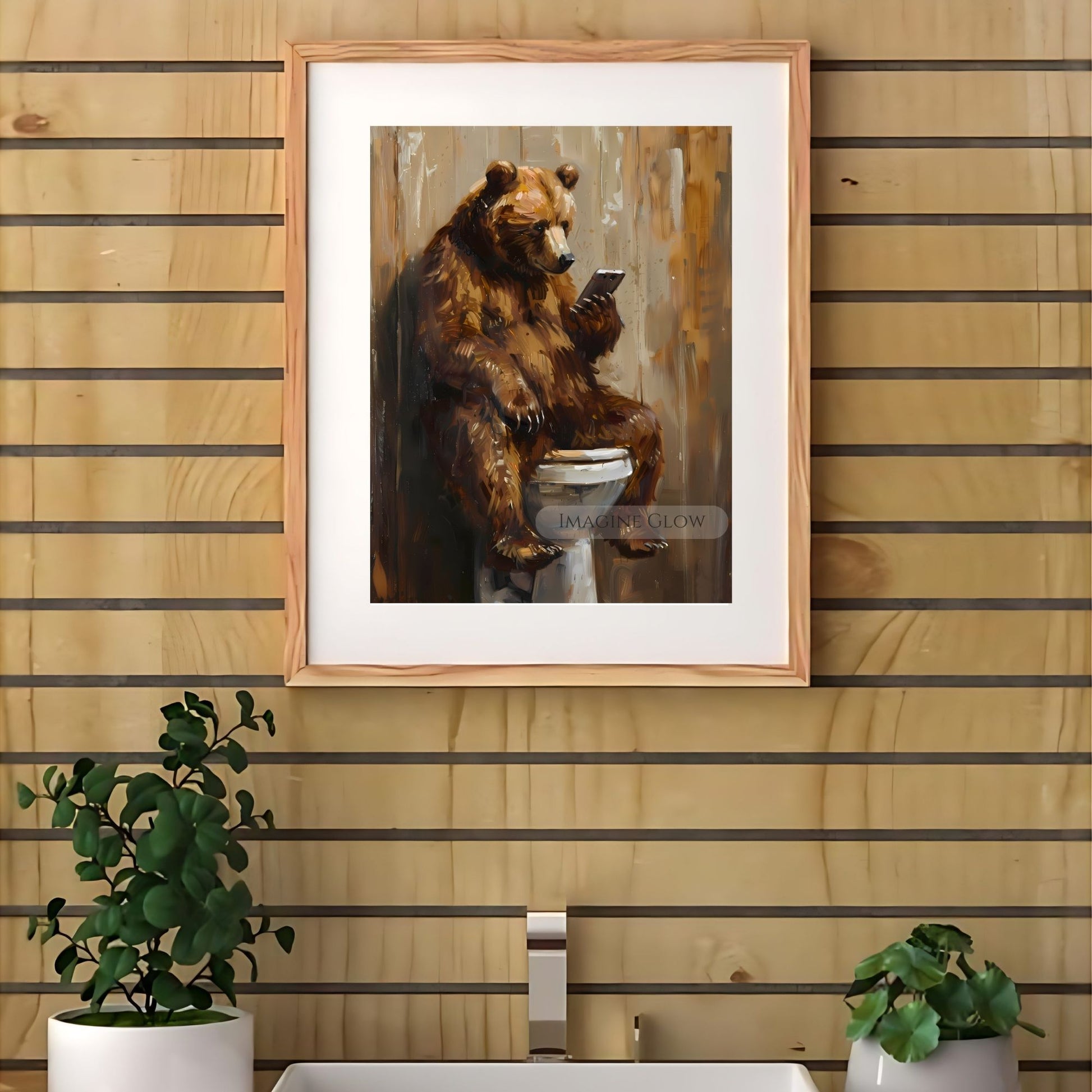 Cute bear phone print for bathroom decor