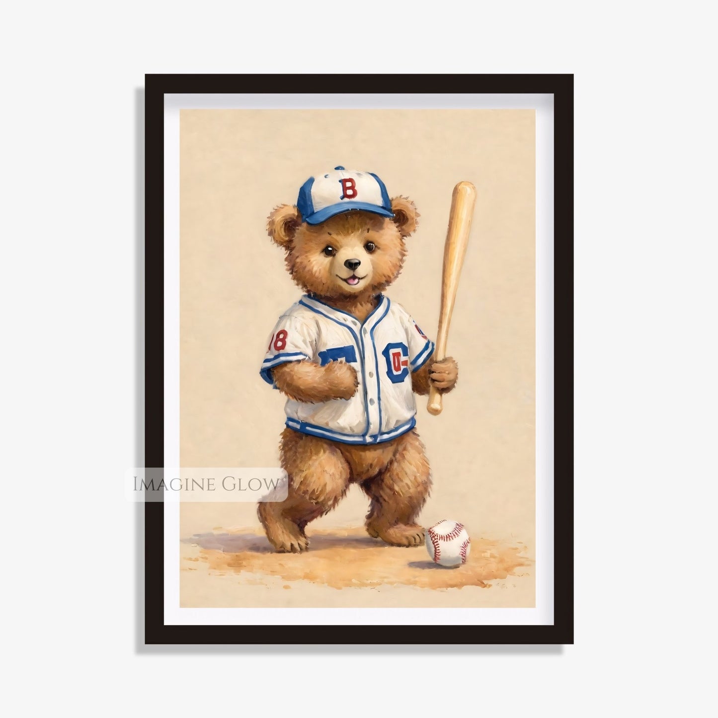 bear vintage baseball nursery art print digital

