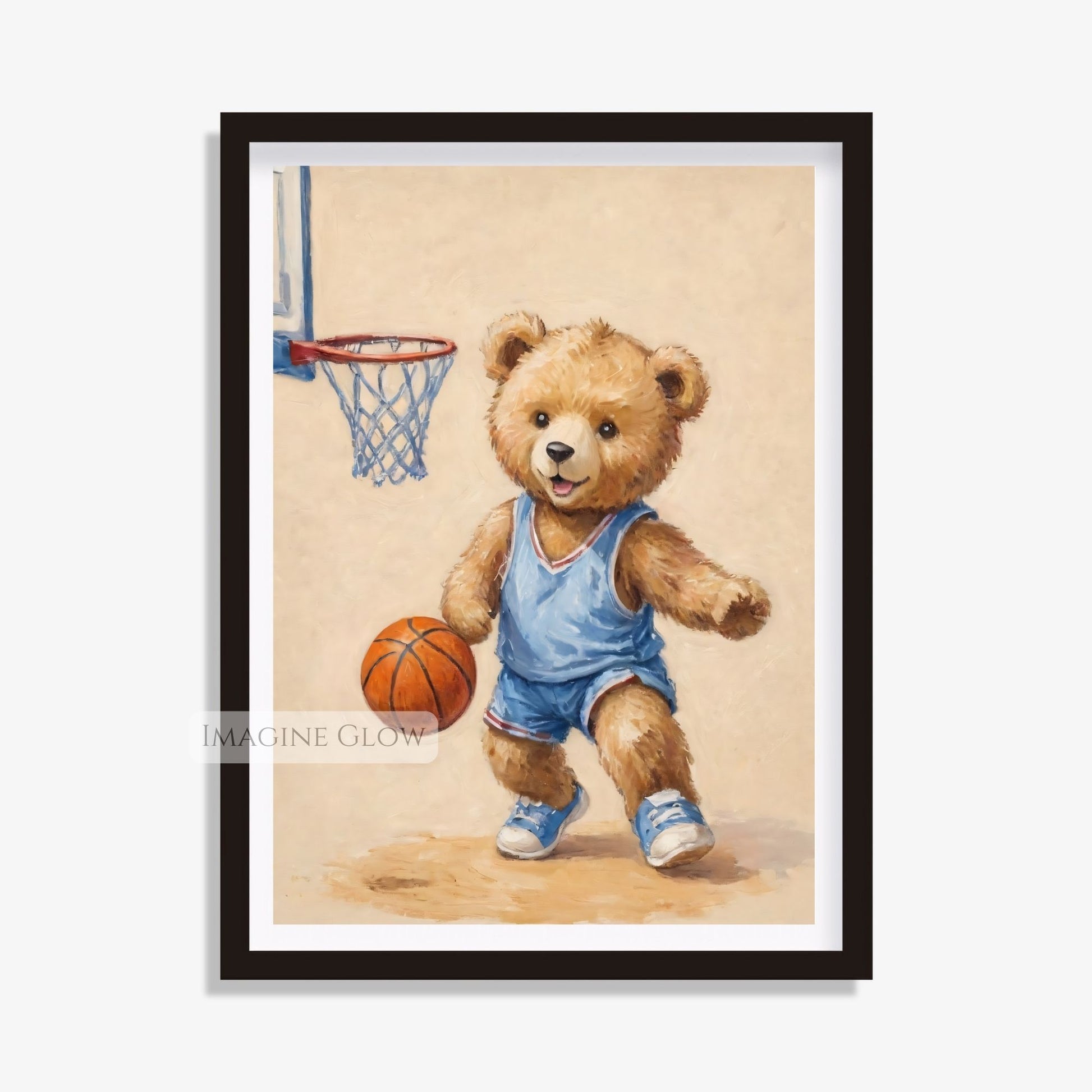 bear vintage basketball nursery art print digital
