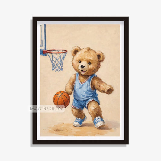 bear vintage basketball nursery art print digital
