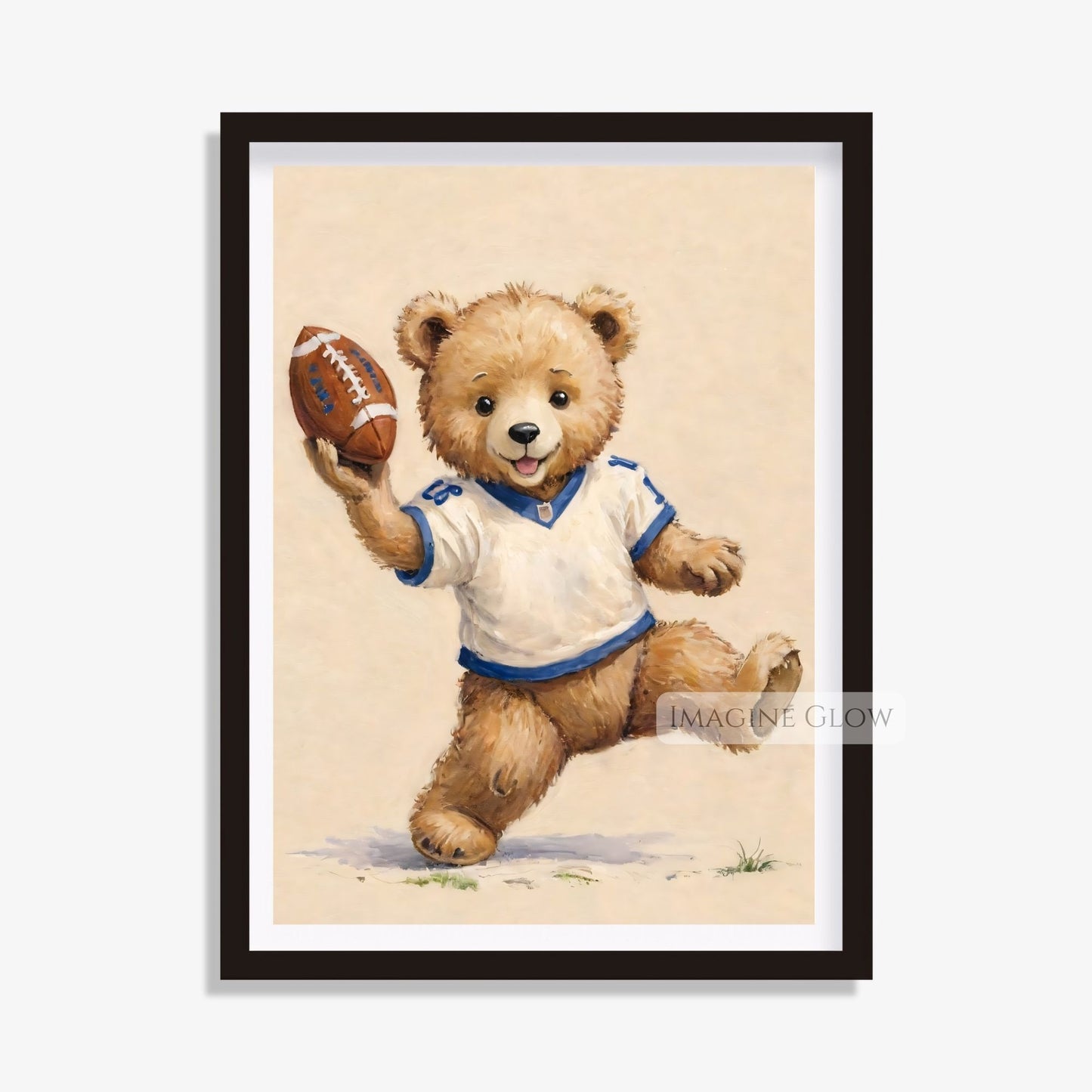 bear vintage football nursery art print digital
