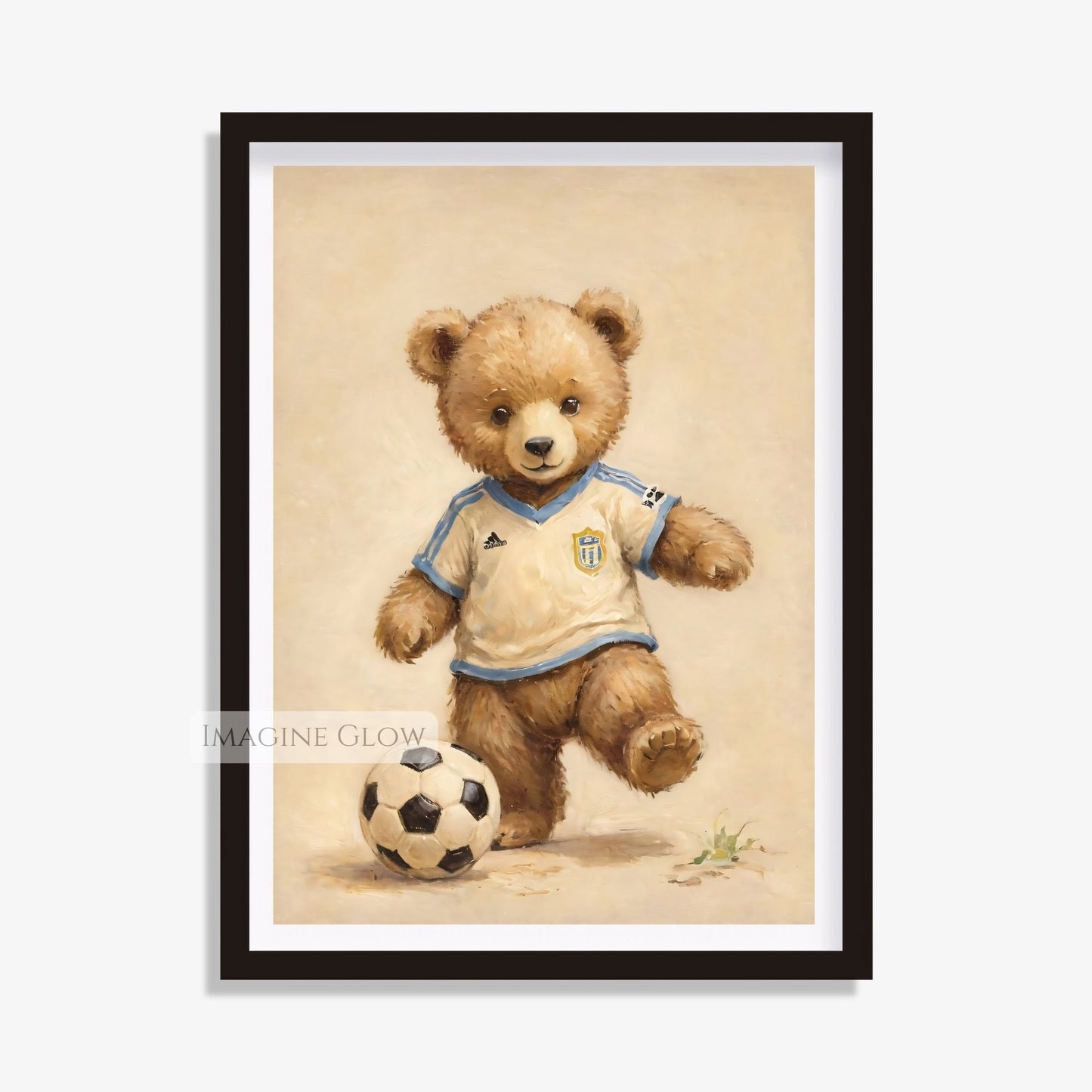 bear vintage soccer nursery art print digital
