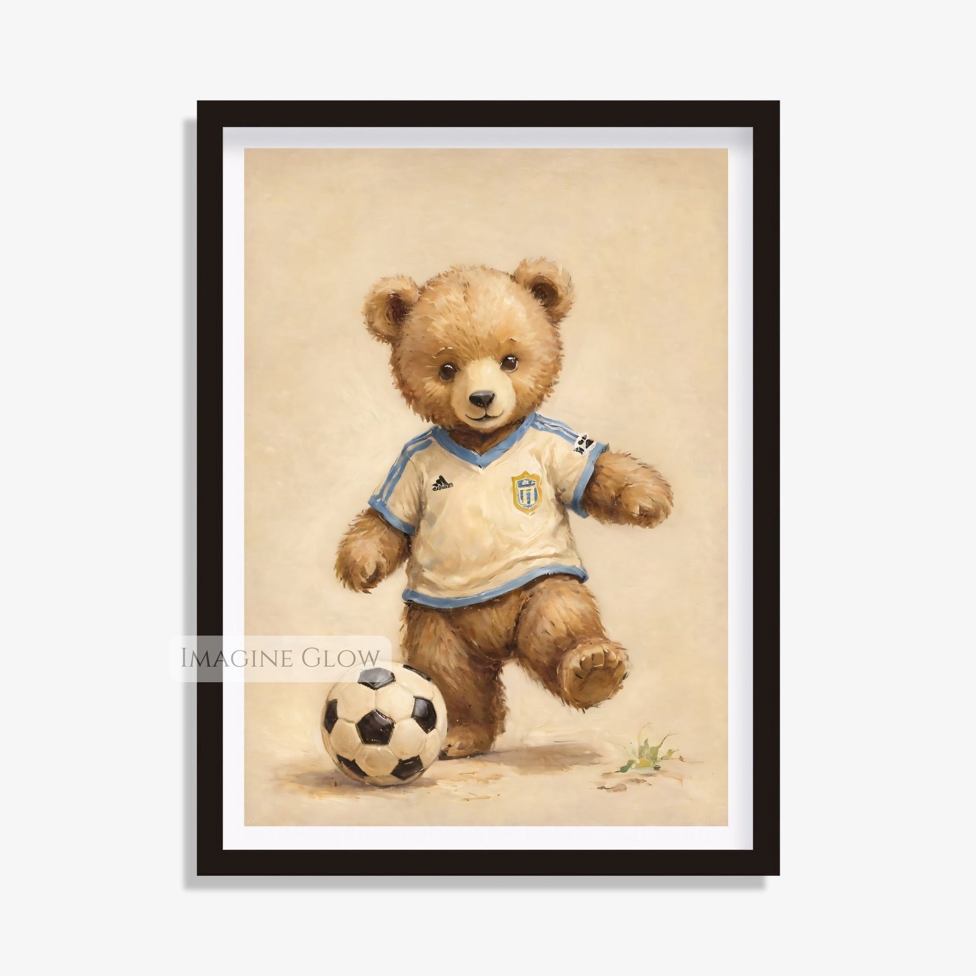 bear vintage soccer nursery art print digital
