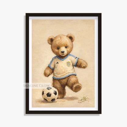 bear vintage soccer nursery art print digital
