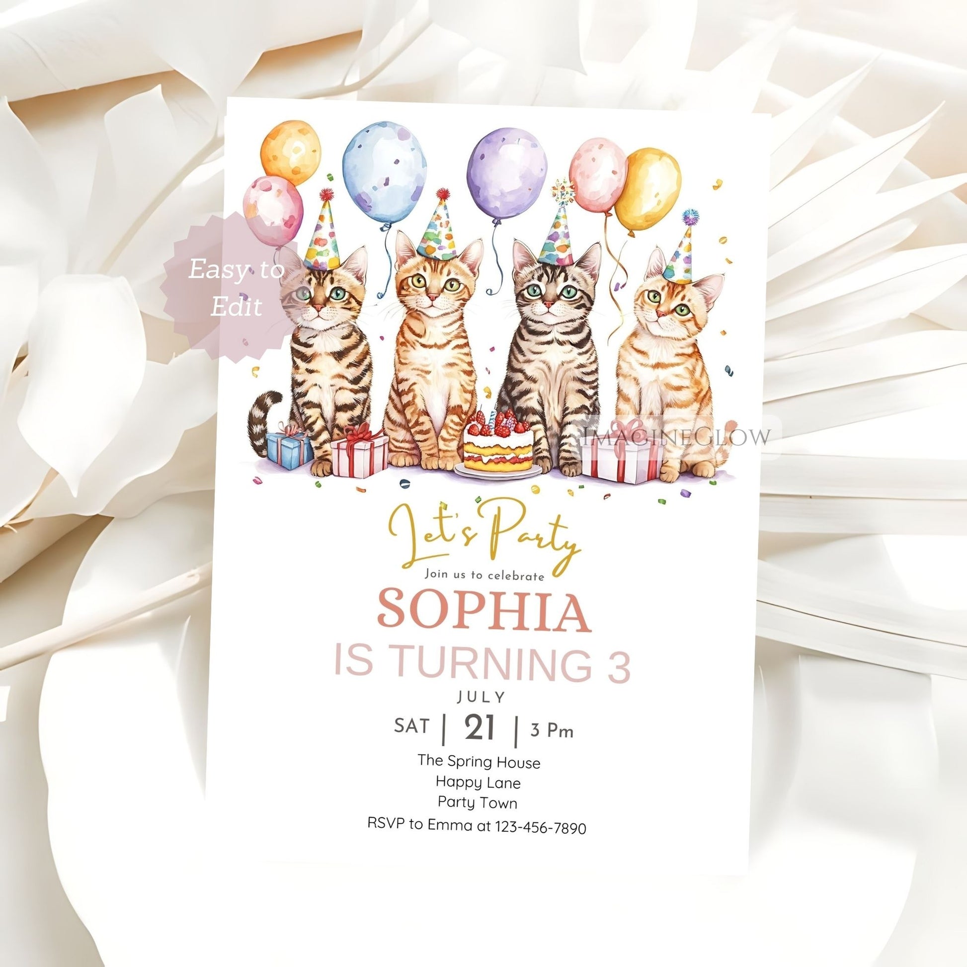 Bengal cat birthday card wild animal theme
Bengal party invitation for cat themed celebration
