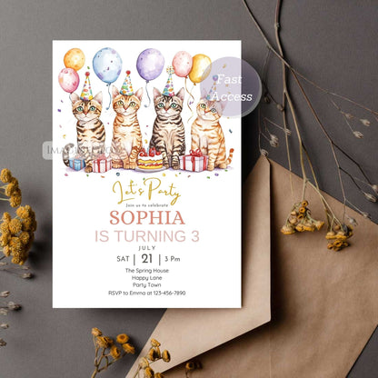 Editable Bengal cat party invite digital download
