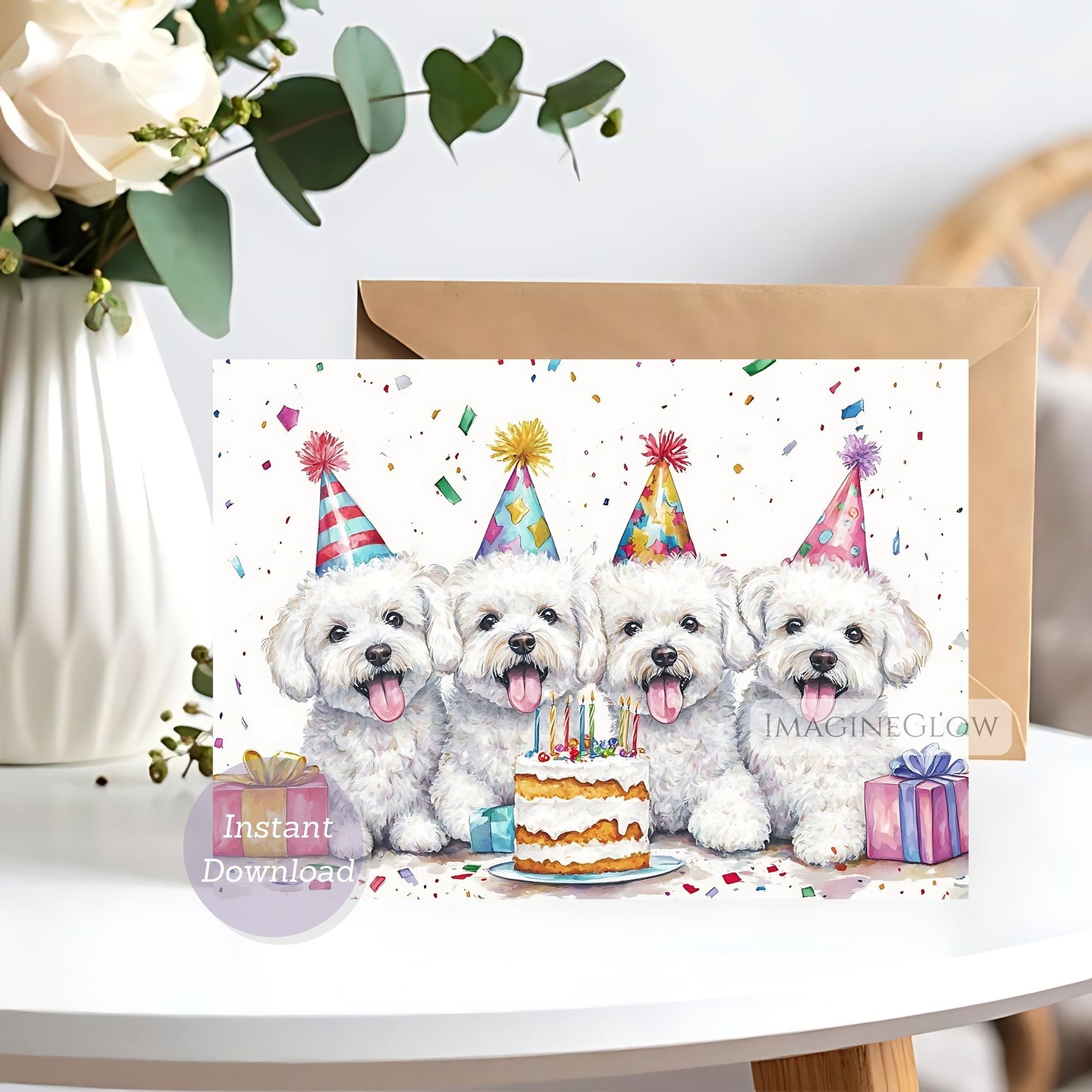 digital bichon frise card 5x7
cute bichon frise puppy card
