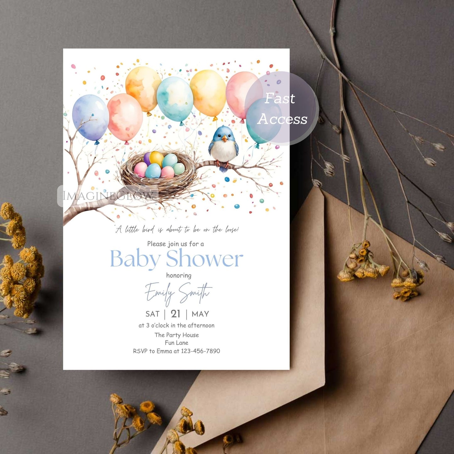 spring bird baby shower template
