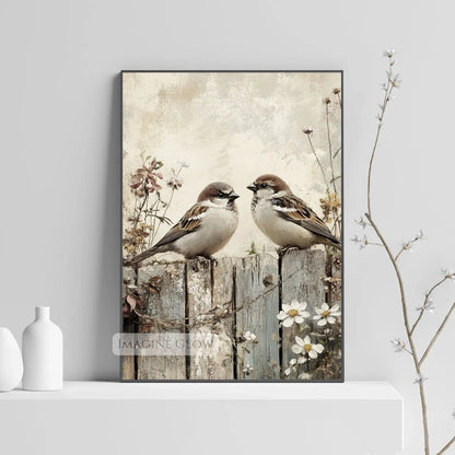 Vintage bird couple artwork for spring decor.

