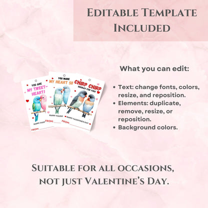 Lovebird couple Valentine’s gift tags for all ages
Personalized lovebird Valentine’s gift card tags