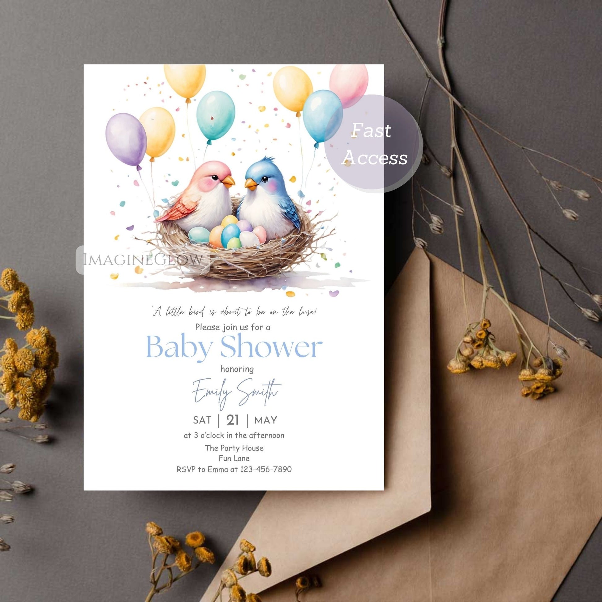 bird nest baby shower invitation
