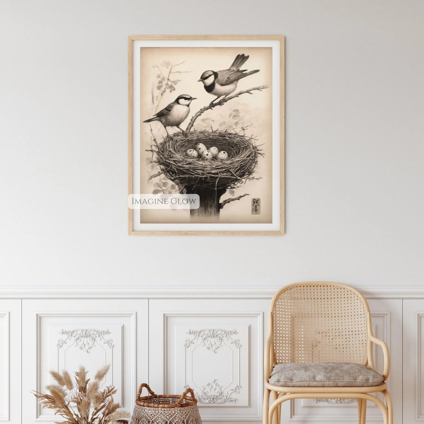 Bird nest artwork for farmhouse-style home decor
