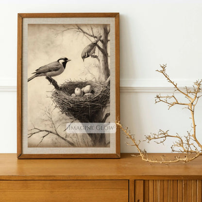 Vintage Bird Nest With Eggs - Spring prints Rustic Home Decor