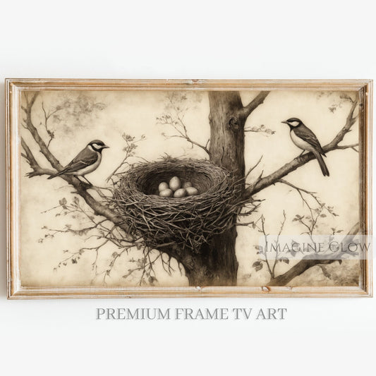 Bird nest with eggs vintage painting for Frame TV
