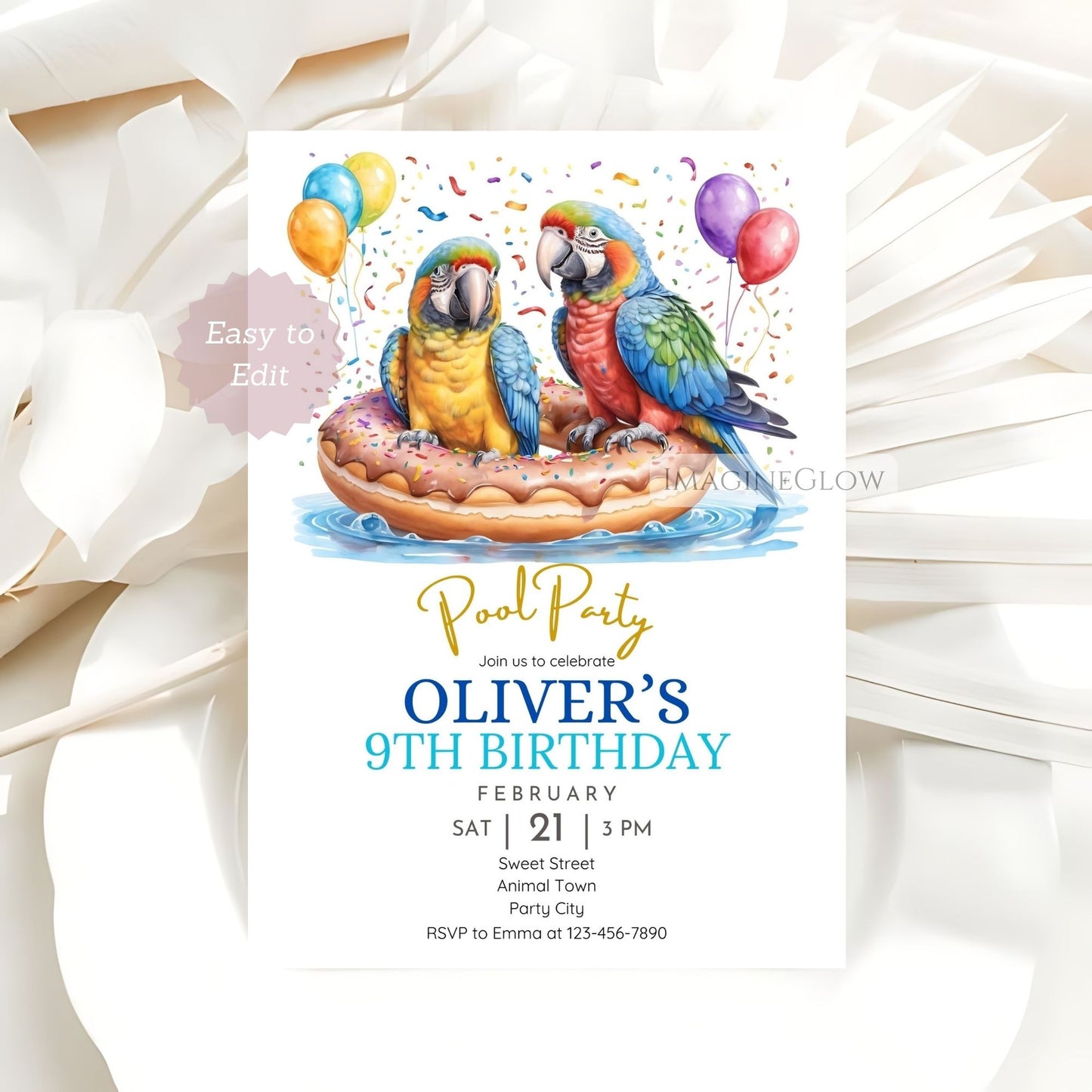 Printable parrot birthday party invitation
