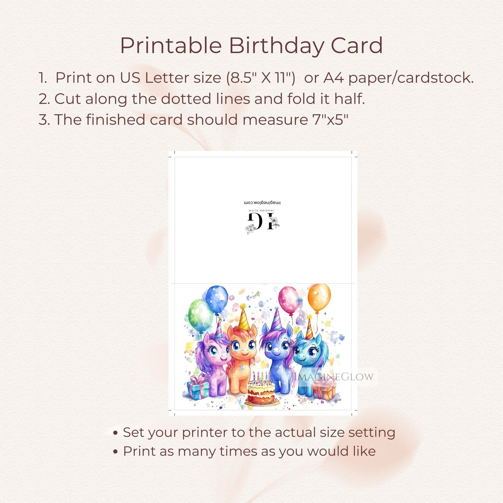Unicorn pony birthday card for animal lovers
Printable unicorn pony card for birthdays
Enchanting pony unicorn birthday card