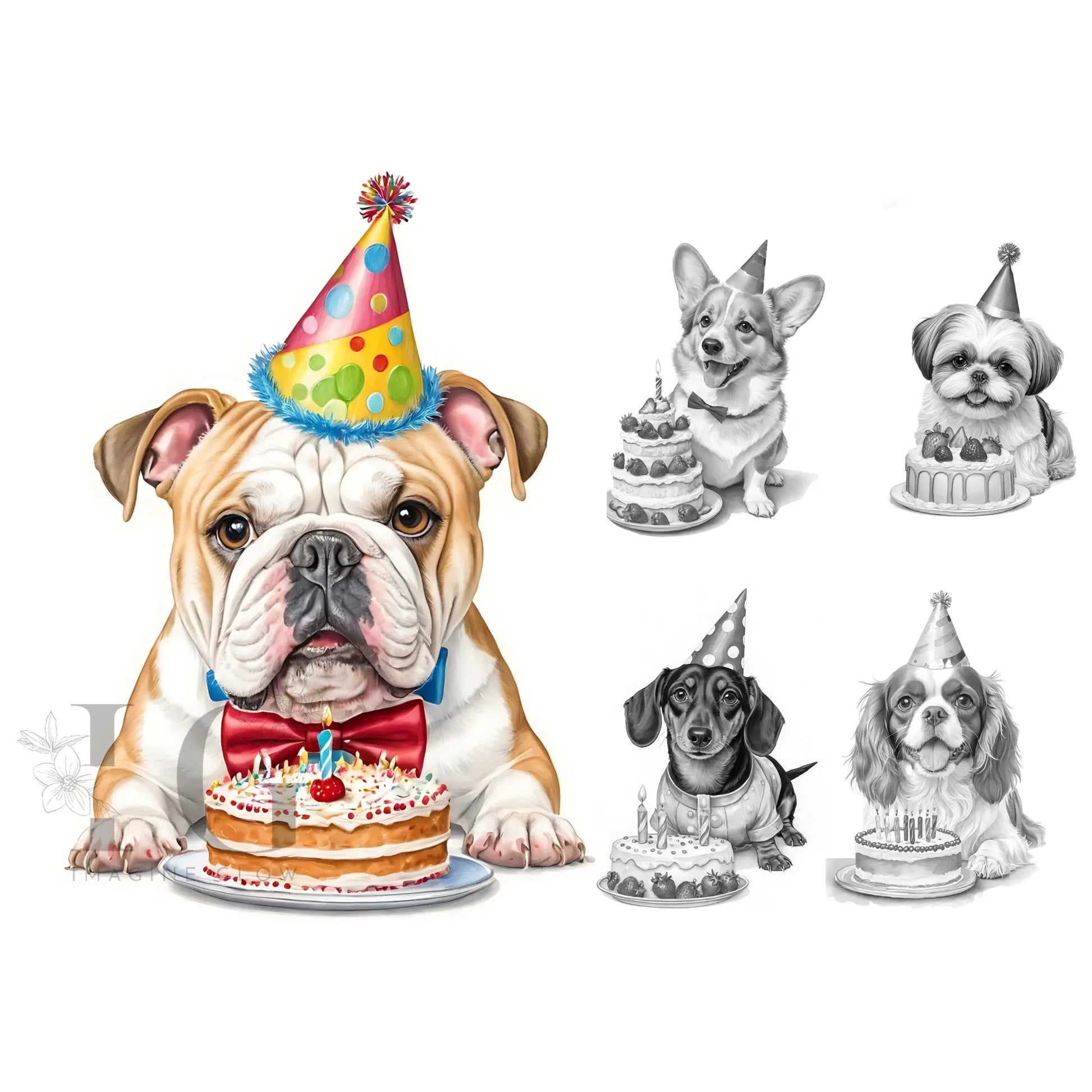 Birthday Party Dog with Cake - 28 Printable Coloring Pages