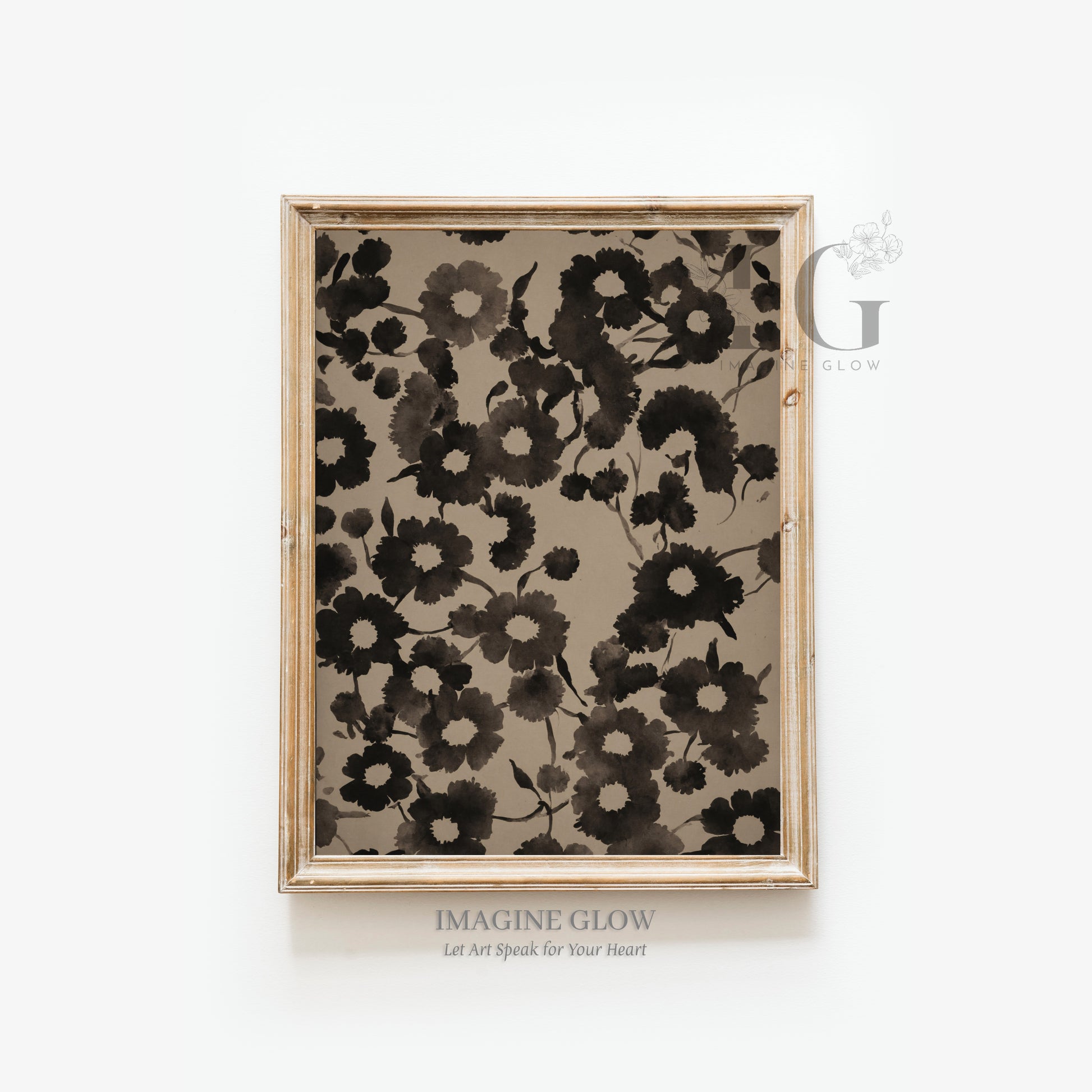 Japanese-inspired black-and-white botanical art, available as a digital download