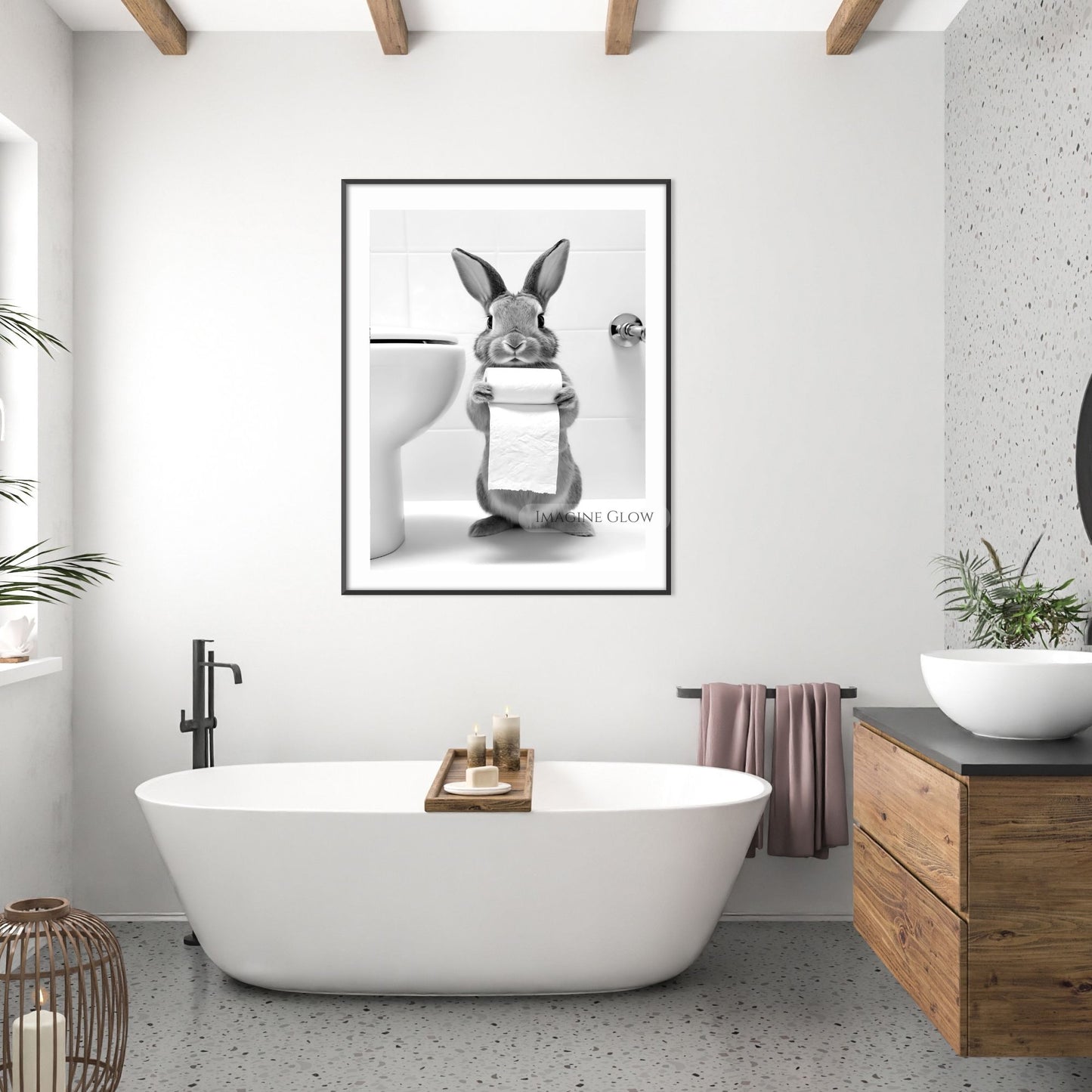 Bunny Restroom Wall Art - Funny Bathroom Humor Print - Digital Art