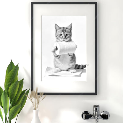 Cat humor poster for modern bathroom
