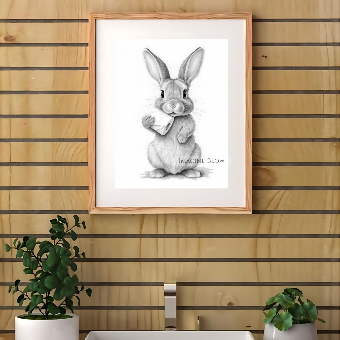 Cute and funny rabbit print with toilet 