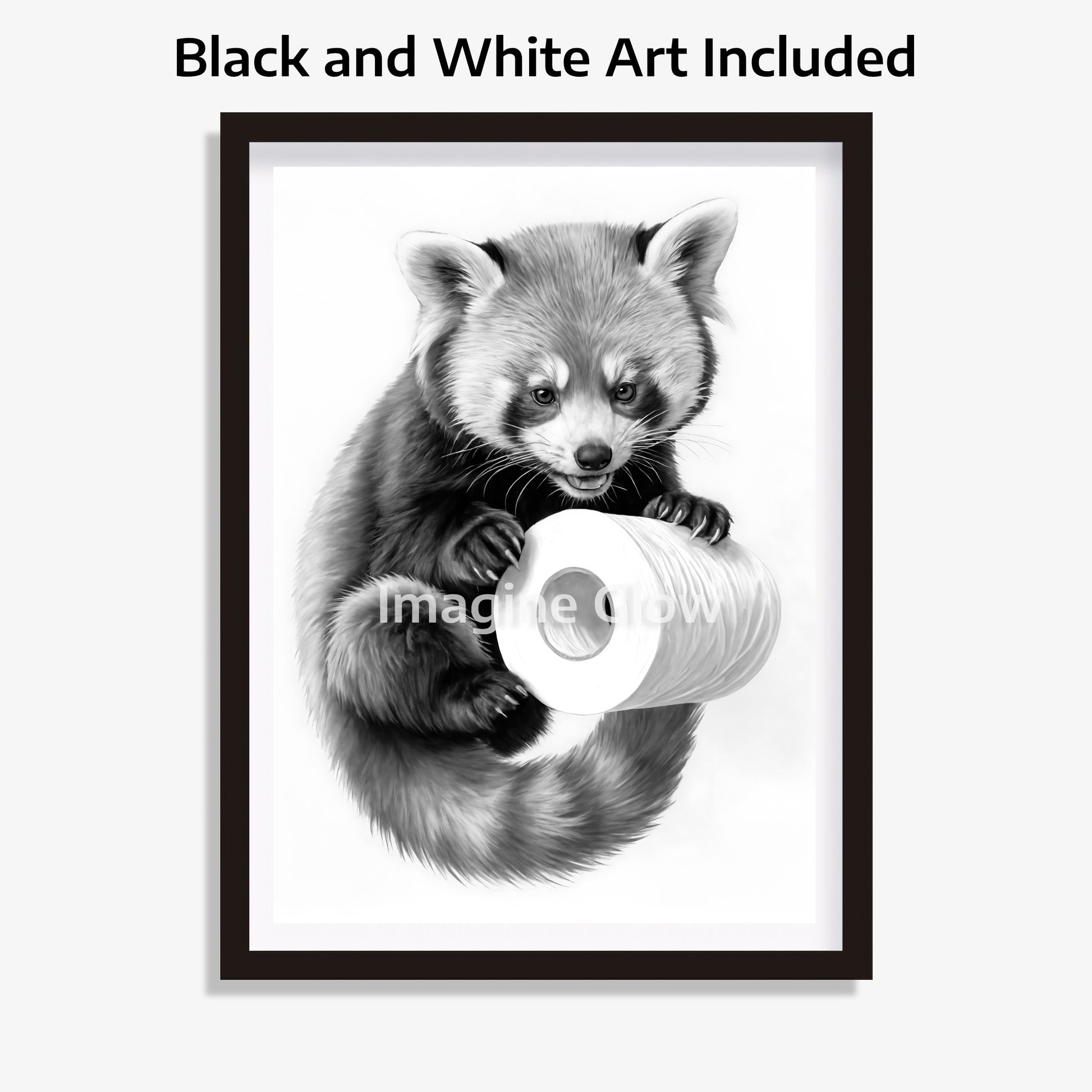Red panda in toilet featuring a funny and black and white illustration