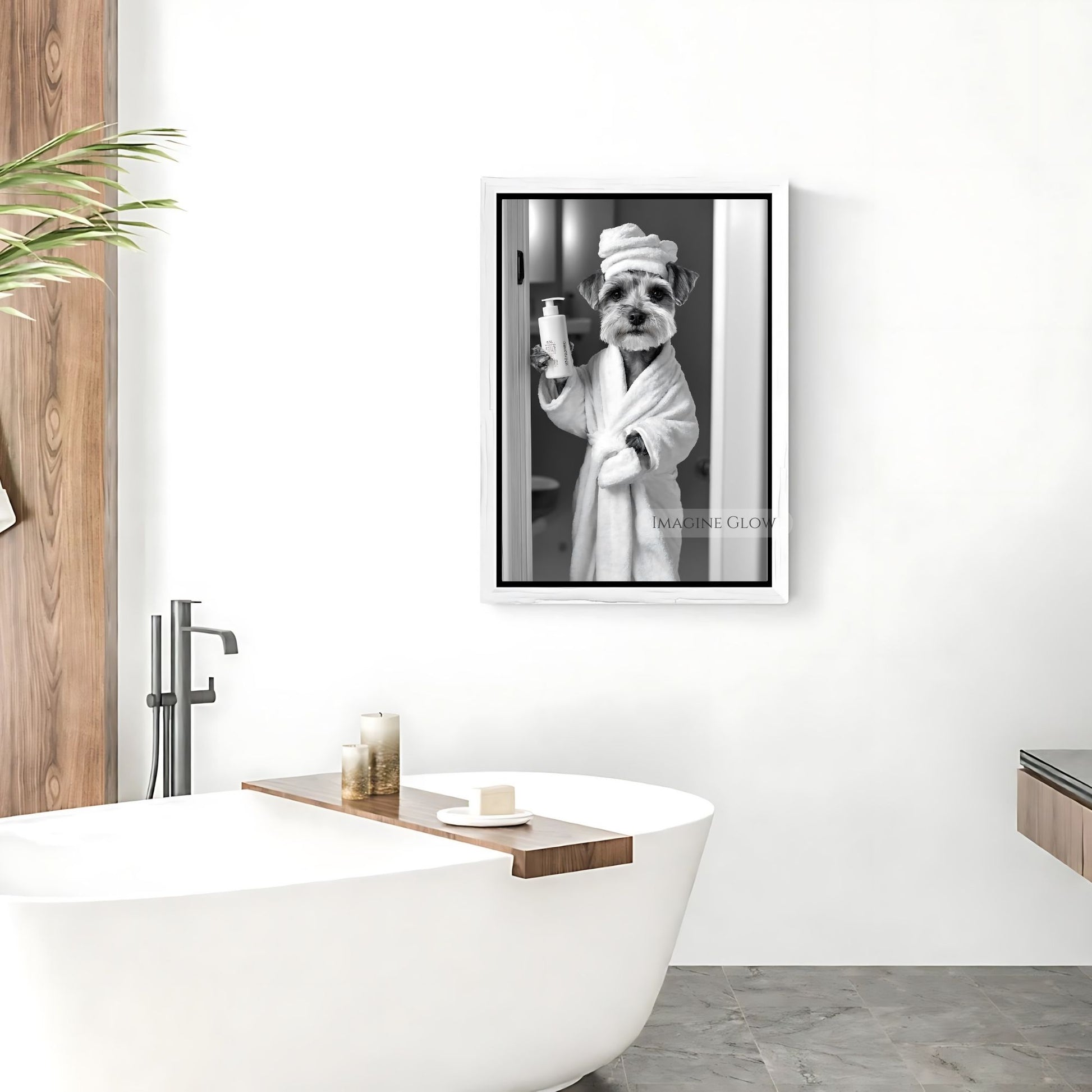 Humorous Miniature Schnauzer artwork for bathroom decor
