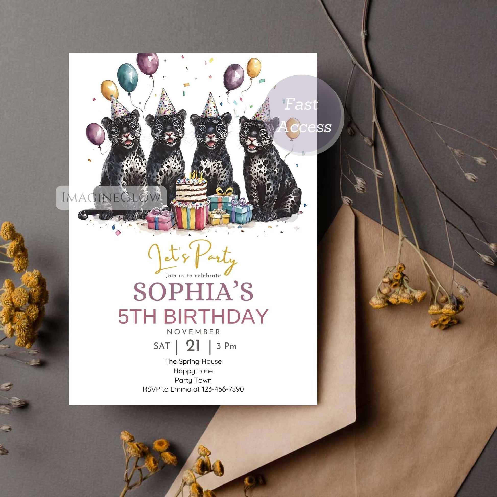 Black Panther and Jaguar birthday invitation printable



