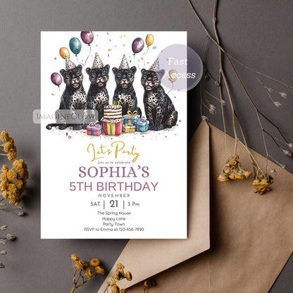Black Panther and Jaguar birthday invitation printable


