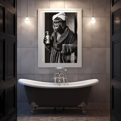 Quirky gorilla bathroom art for powder room decoration
