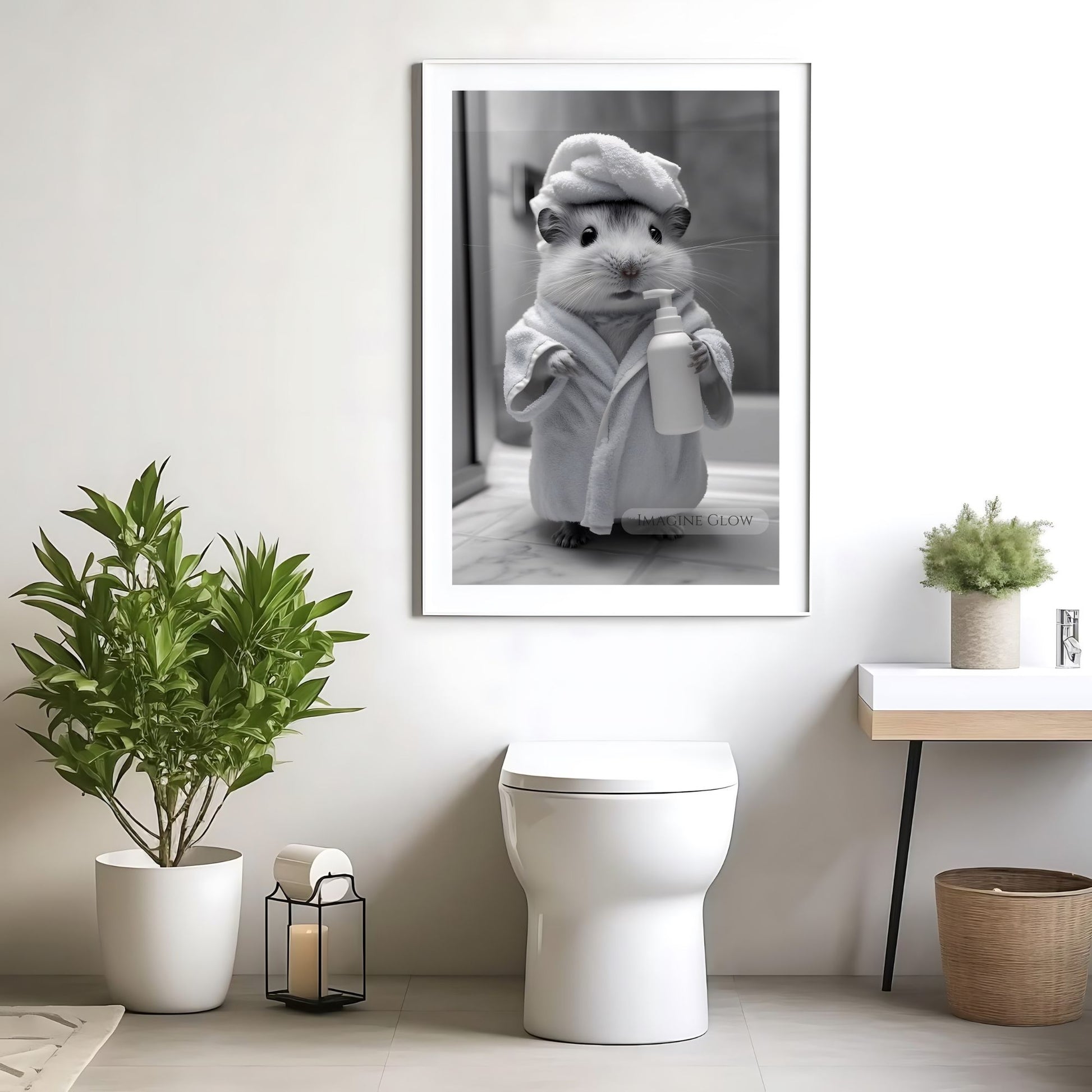 Cute hamster in bathrobe bathroom print
