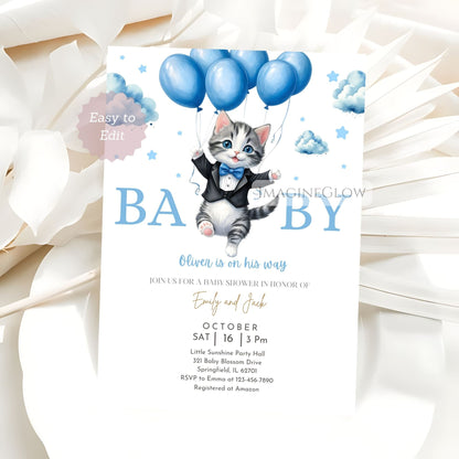 kitten baby boy shower invitation
