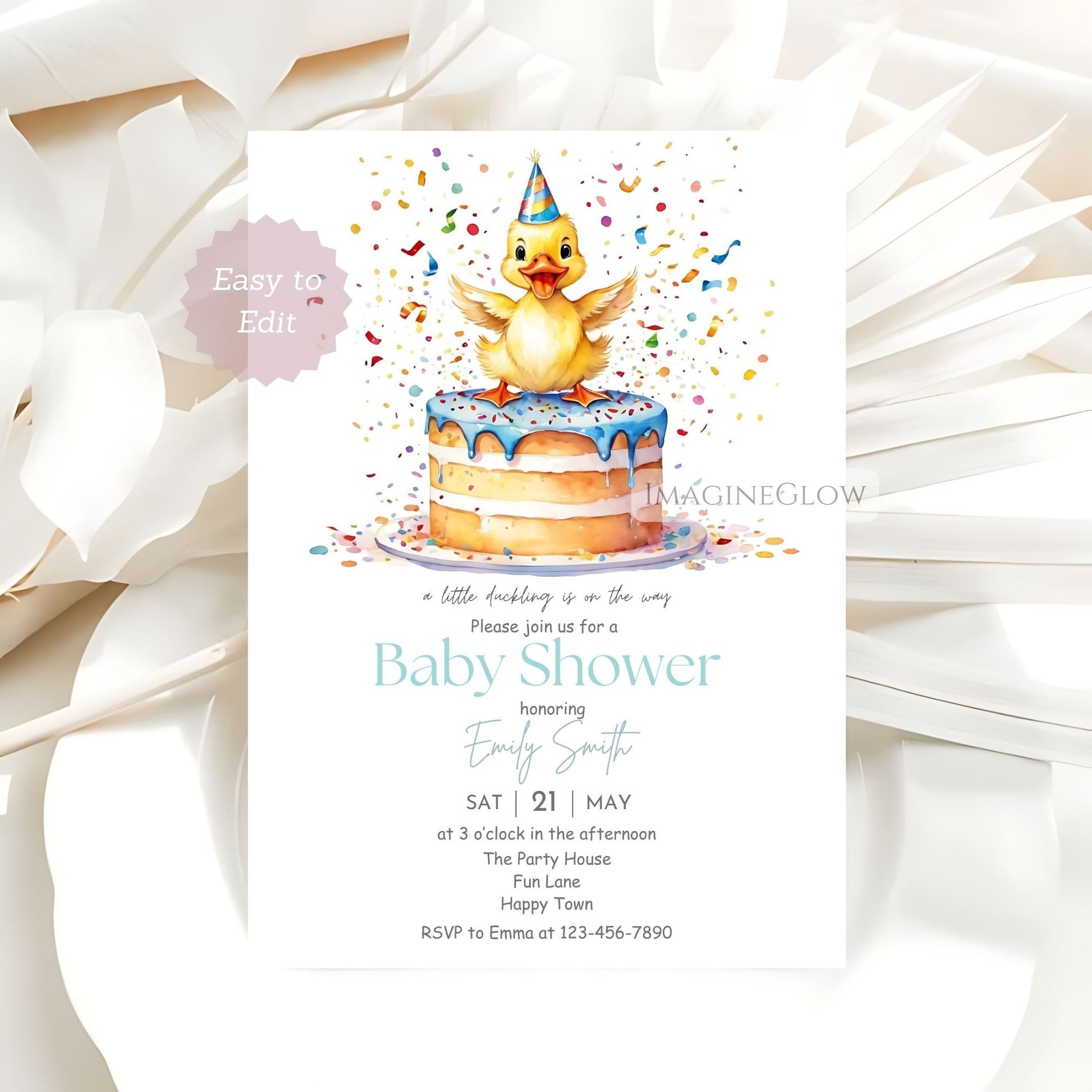 Cute duck-themed baby shower invitation set for boys
