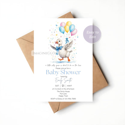 cute barnyard silly goose baby shower card
