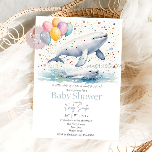 beluga whale baby shower invitation
