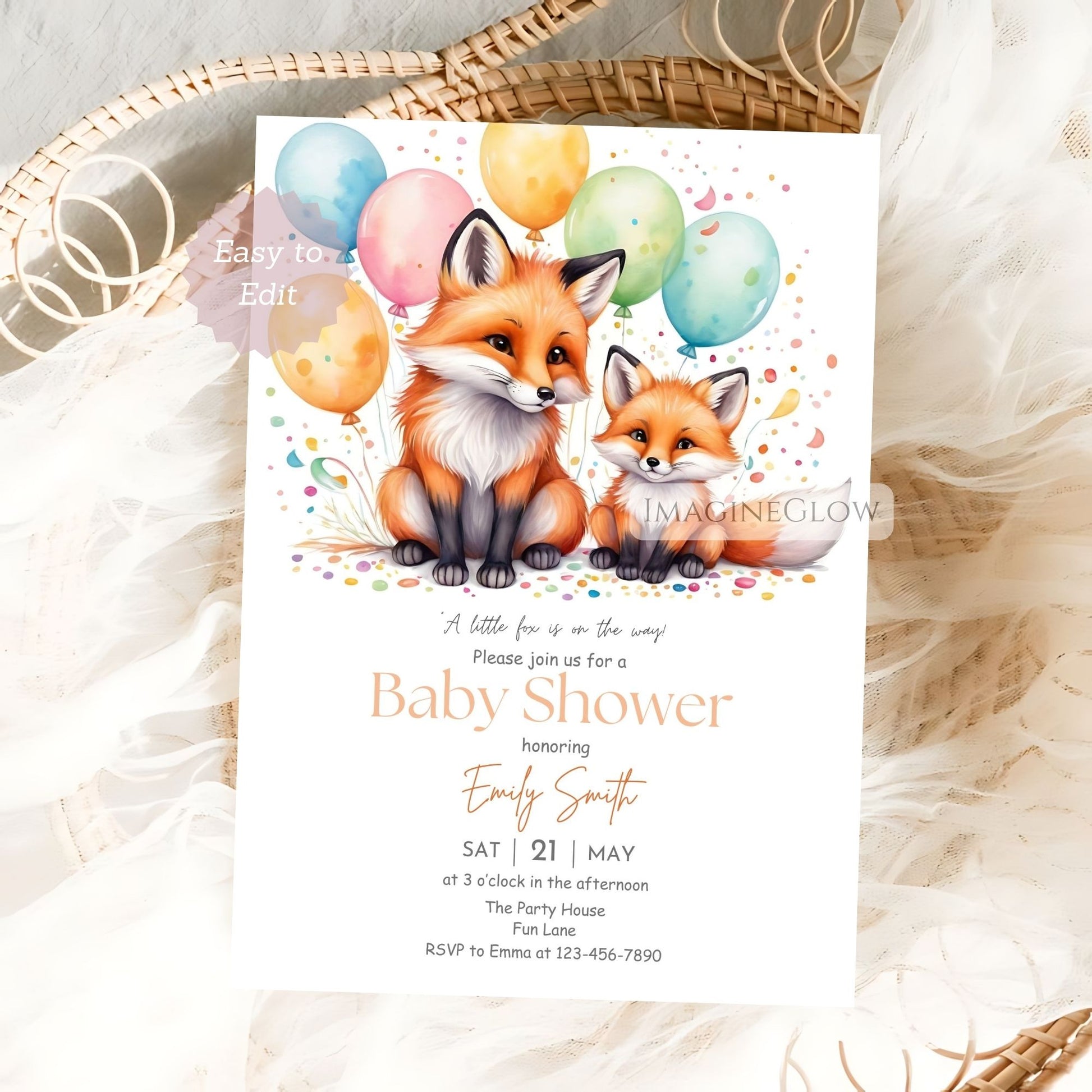 boho fox baby shower invitation


