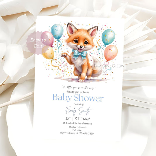 canva fox baby shower invitation
