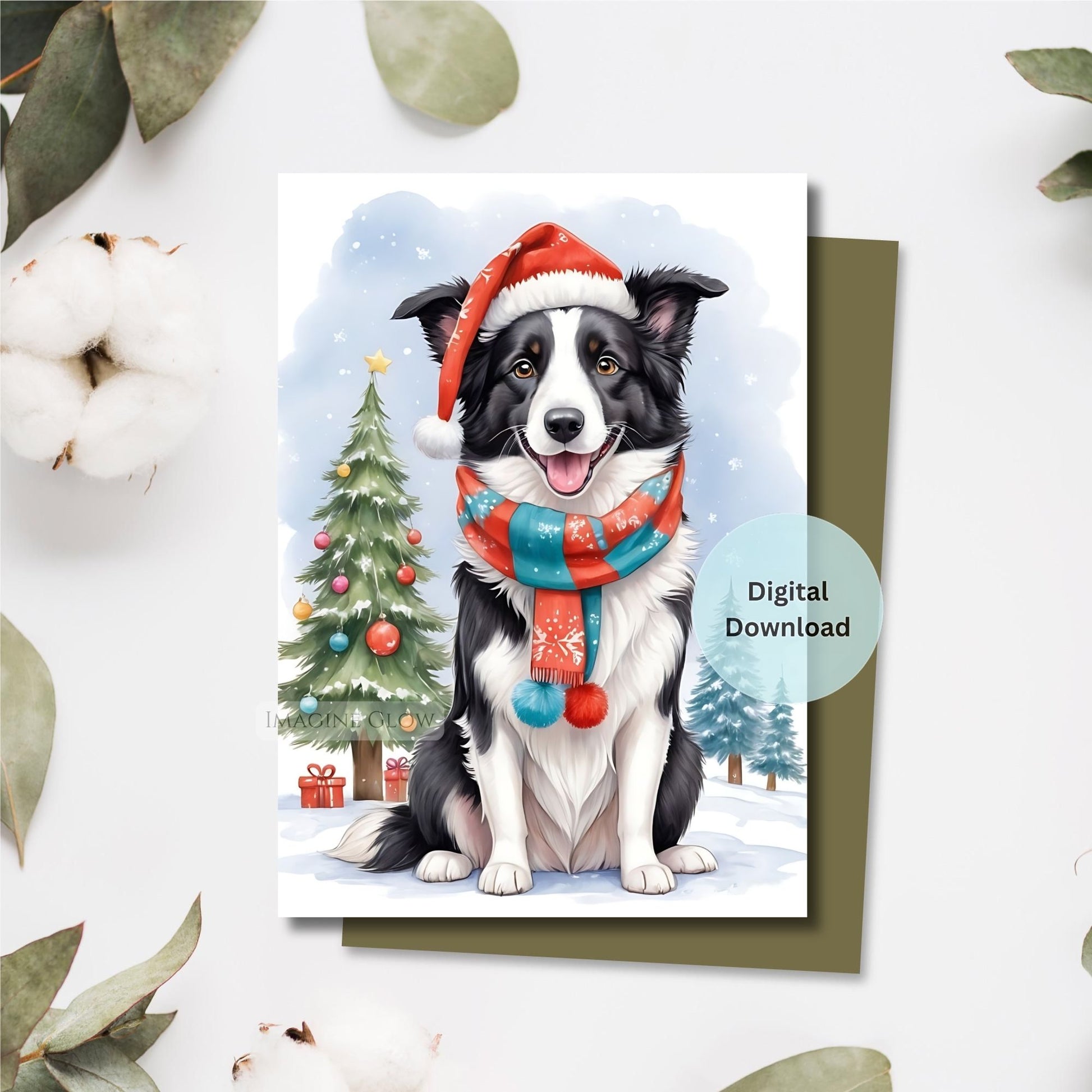 border collie christmas card festive dog design
