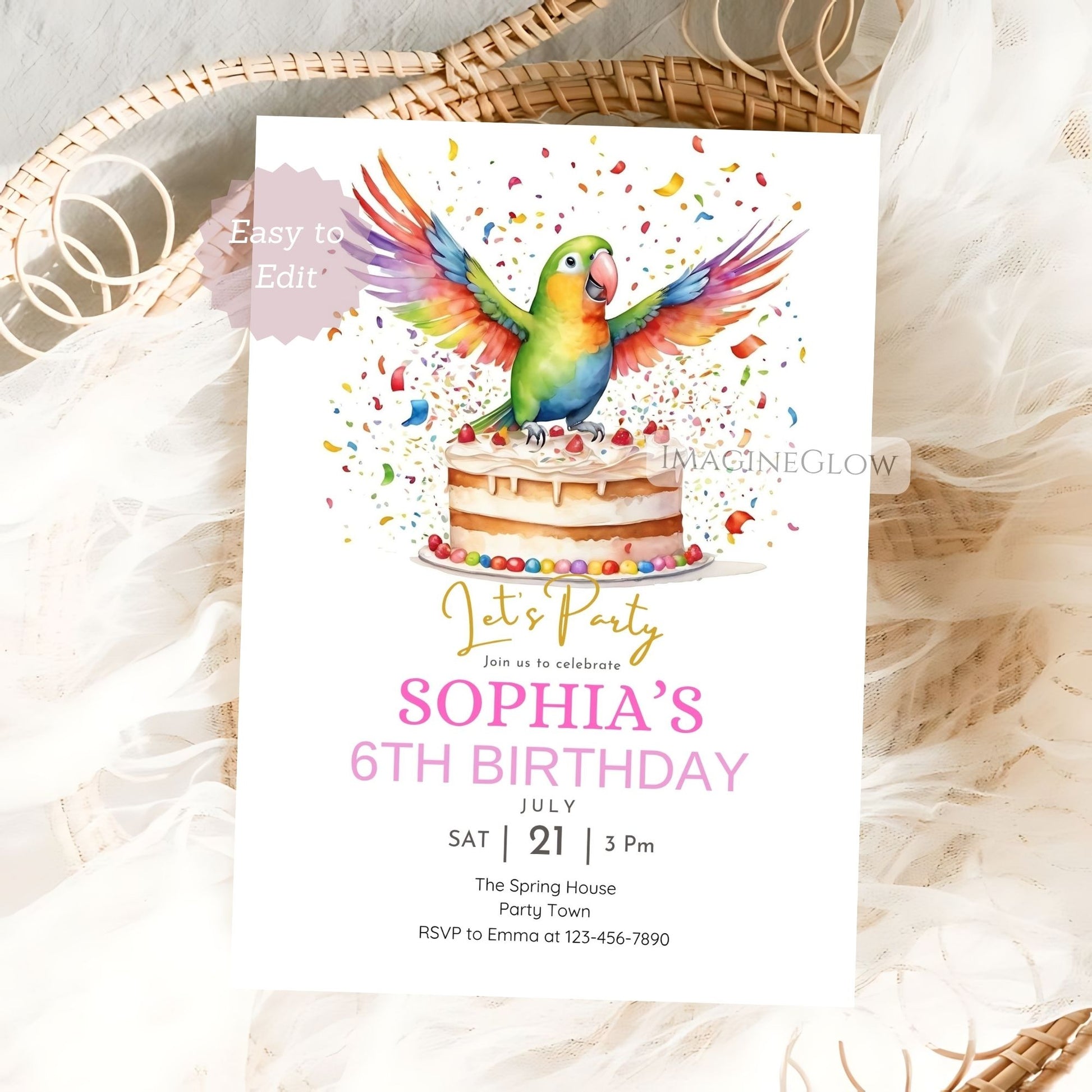 tropical parrot birthday invitation colorful bird party invite
