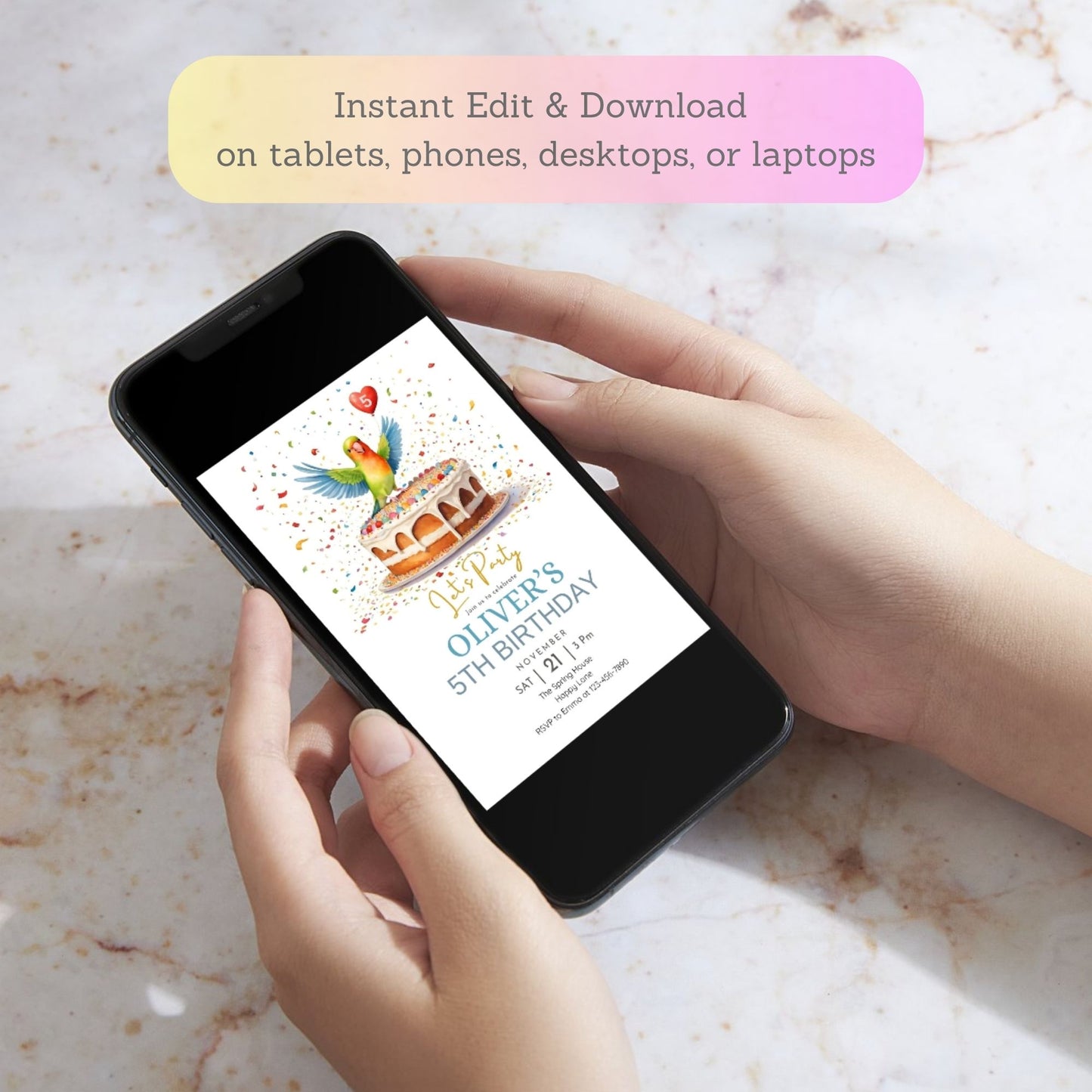 Lovebird Birthday Invitation - Customizable Bird Party Invite