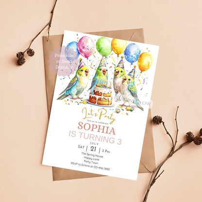 Budgerigar birthday invitation printable for bird lovers
