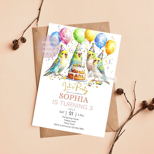 Budgerigar birthday invitation printable for bird lovers
