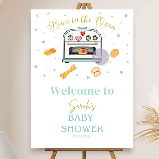 Bun in the Oven Baby Shower Welcome Sign Printable
Customizable Baby Shower Welcome Sign with Bun in the Oven Design
