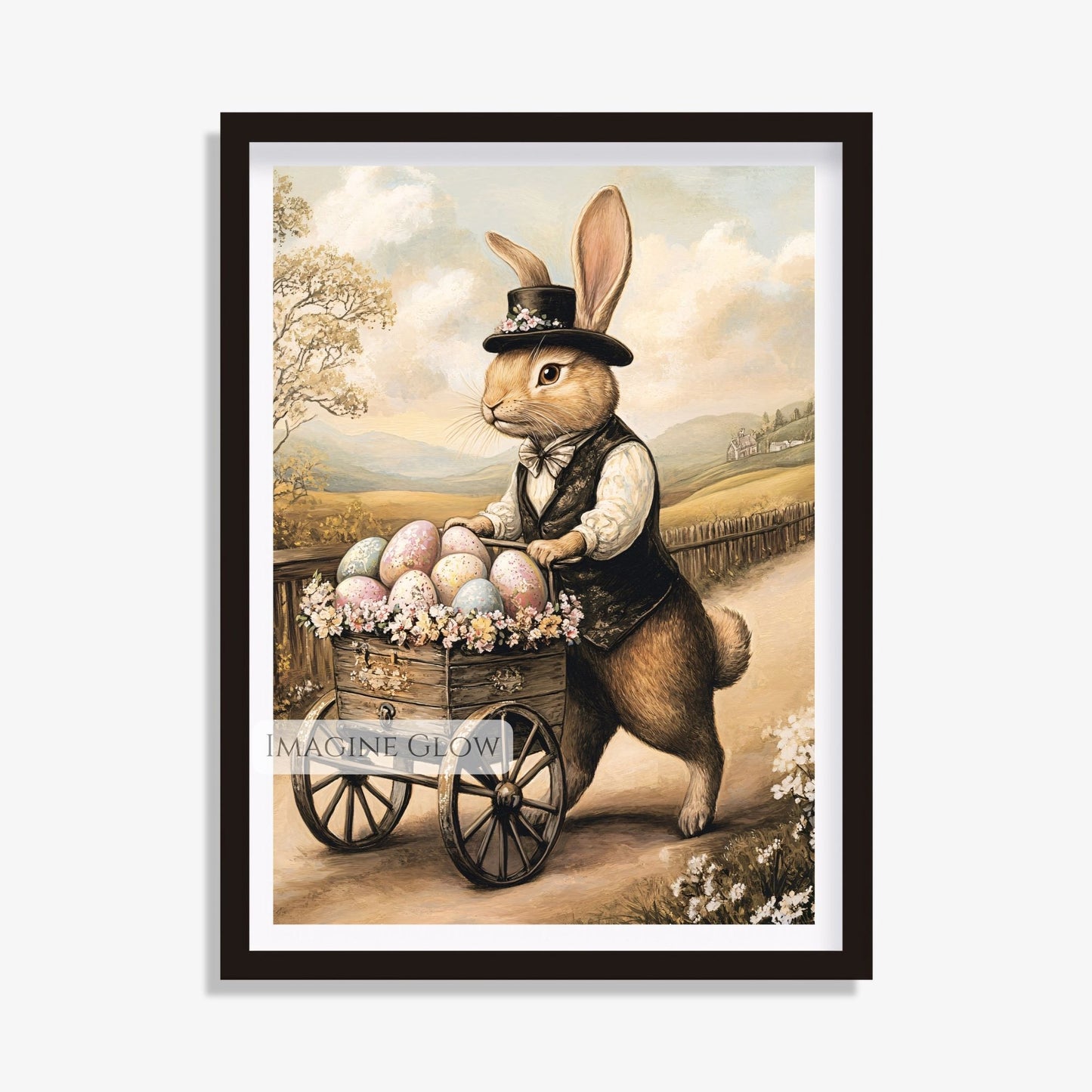 Easter-themed Victorian bunny wall art for cottagecore decor.
