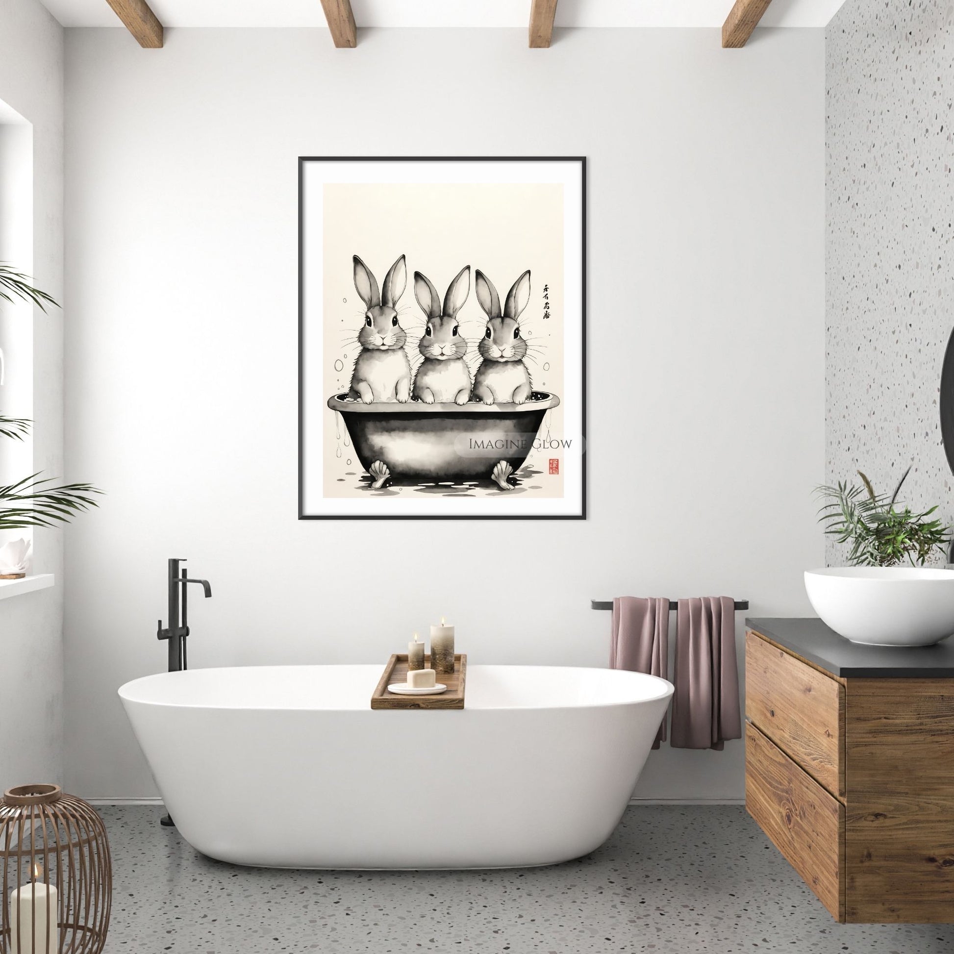 Cute bunny bathroom decor funny print
