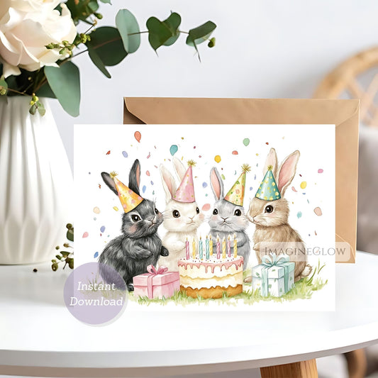 bunny birthday card printable
cute rabbit greeting card
animal birthday card for kids

