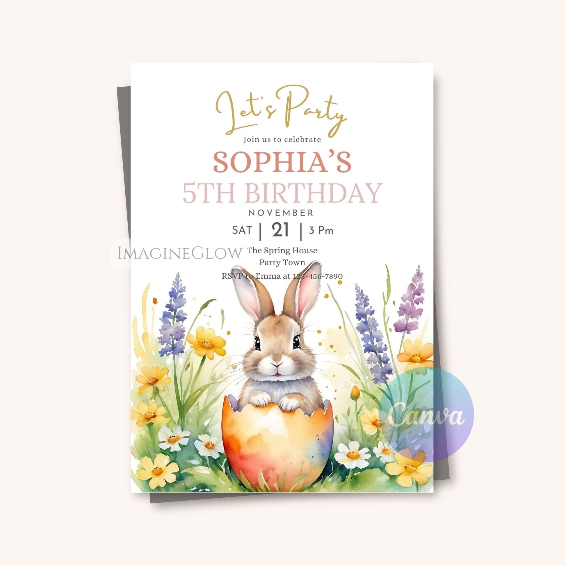 cute bunny birthday celebration
editable spring animal party invite