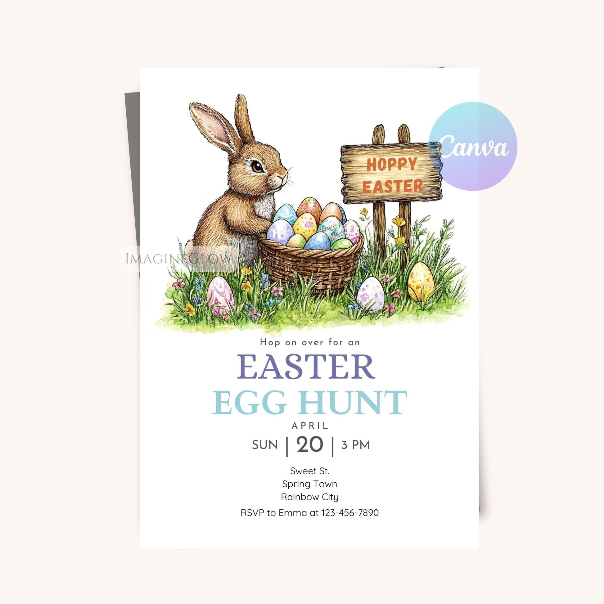 Editable Easter Bunny Invitation for Egg Hunt Party
