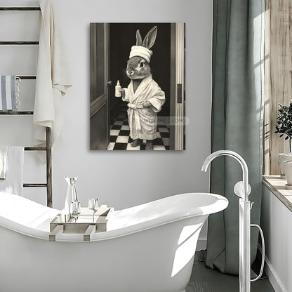 Adorable bunny restroom decor black and white
